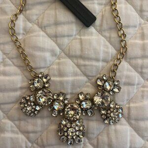 J. Crew Crystal Bib Statement Necklace Gold Chain NWT